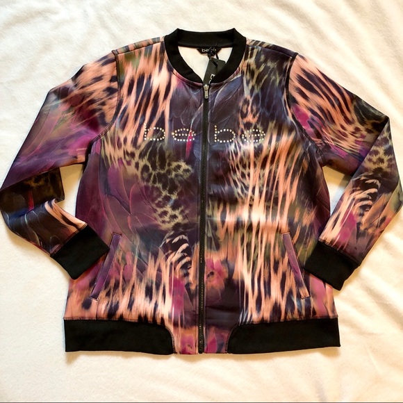 Bebe Tropical Print Stretch Bomber Jacket - Picture 6 of 16